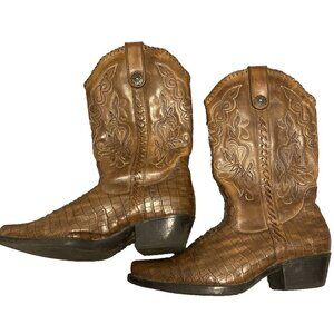 Earth Spirit Women Leather Cowboy Boots Western 7 .5  Brown Crocodile Embossed